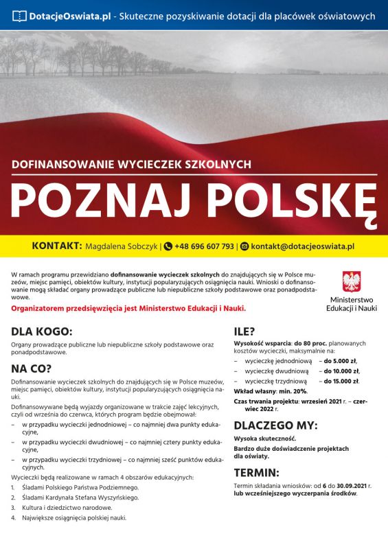 Poznaj Polskę - dofinansowanie wycieczek szkolnych